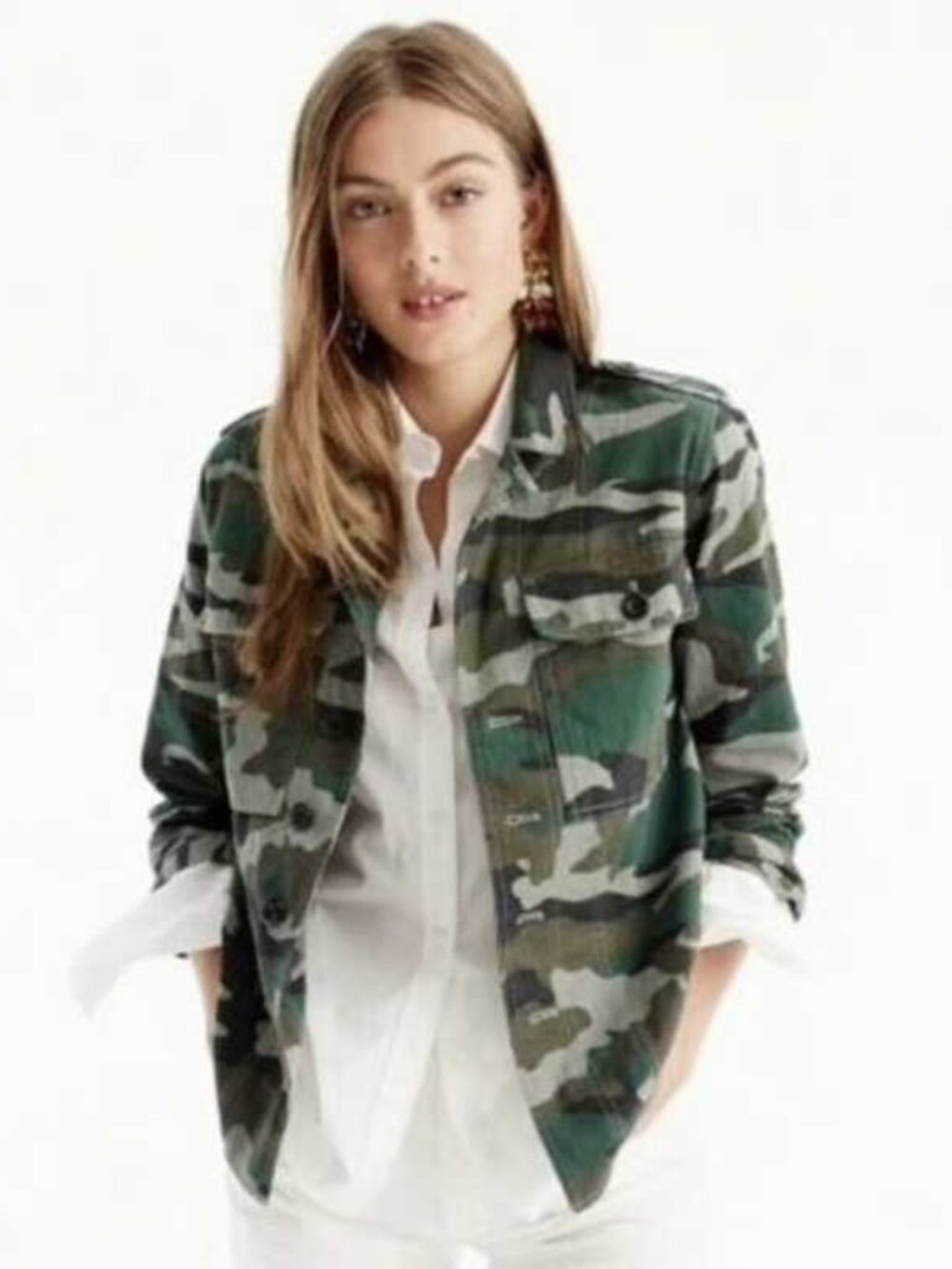 New XS J.Crew camouflage camo utility military shirt jacket